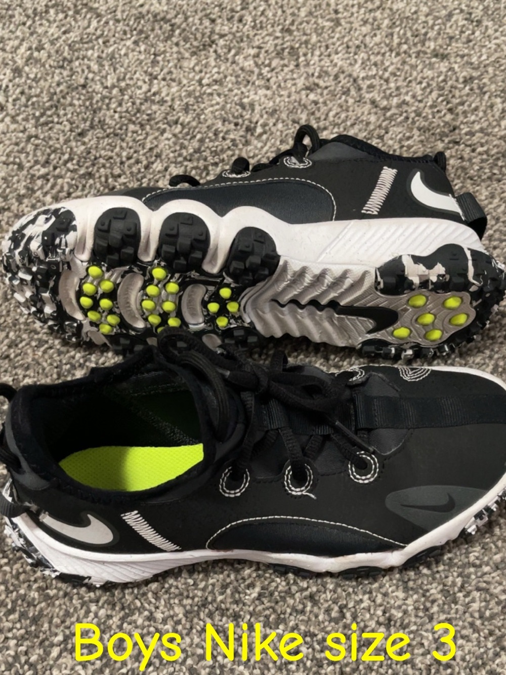 Nike Black and Neon Green Kids Sneakers